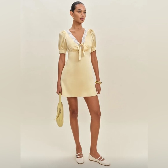 Reformation Dresses & Skirts - New Reformation Avin Silk Mini Dress Blonde